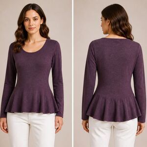 Autumn Cashmere Women's Size XS Plum Ruffle Hem Crew Neck Cashmere Sweater GUC